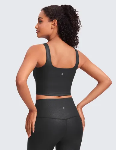 Miniatura 58 de CRZ YOGA Butterluxe Brasier deportivo de cuello cuadrado para mujer, estilo camiseta corta sin mangas, acolchado con soporte integrado para yoga