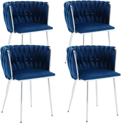 Miniatura 25 de Juego de 2 sillas de comedor de terciopelo, sillas tapizadas tejidas para sala de estar, sillas modernas de cocina y comedor, sillas decorativas