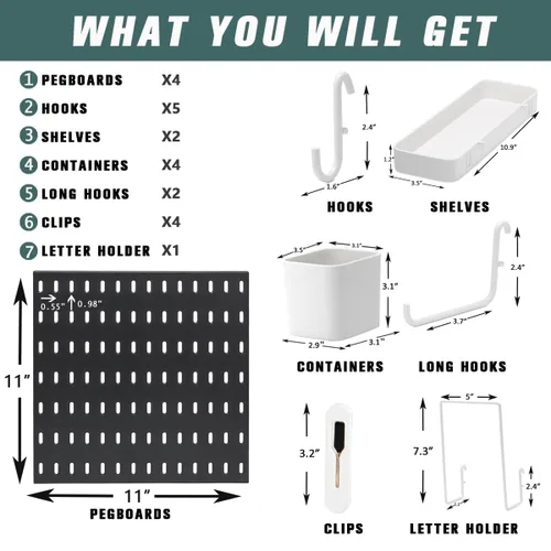 Miniatura 2 de Kit de combinación de tablero de clavijas para organizador de pared, kits de tablero de clavijas montadas en la pared para cocina, dormitorio, Negro