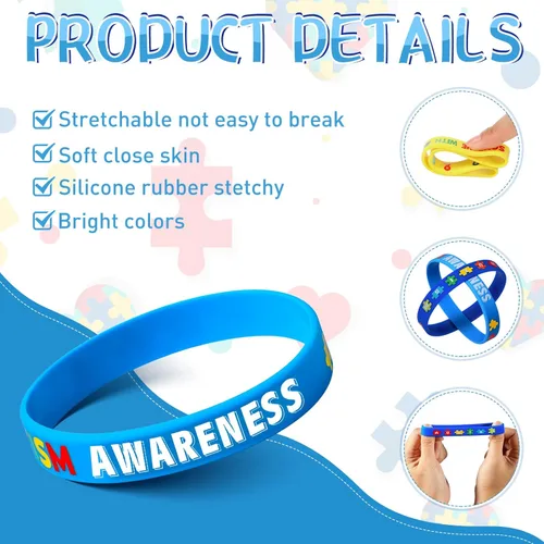 Miniatura 2 de Yinkin 50 pulseras de concientización sobre el autismo, pulseras inspiradoras para autismo, pulseras motivacionales de silicona coloridas
