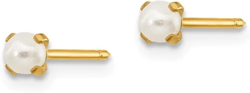 Miniatura 2 de Pendientes de tuerca de oro amarillo sólido de 14 quilates, 0.118 in, perlas de imitación, 0.118 in