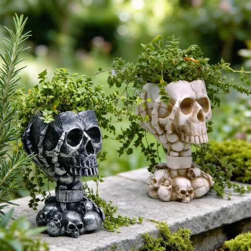 Miniatura 9 de Maceta LovTocTic de Cráneo, Macetas Góticas para Decoraciones de Halloween Plantas de Interior/Exterior, Macetas de Flores Góticas, Macetas