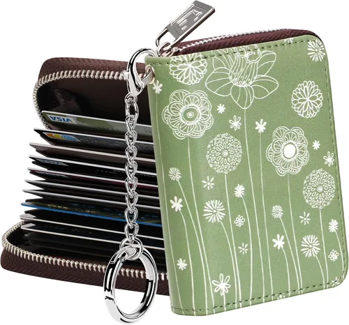 Miniatura 27 de FurArt Cartera con Cremallera para Mujeres, Cartera con Bloqueo RFID para Tarjetas de Crédito, Portador de Tarjetas de Presentación, Cartera Llavero