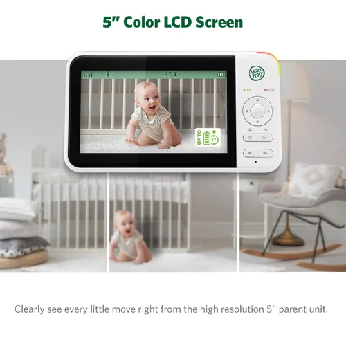 Miniatura 4 de LeapFrog Monitor de bebé LF2415, pantalla LCD IPS de 5 pulgadas, rango de 1000 pies, visión nocturna, canciones de cuna relajantes, luz nocturna