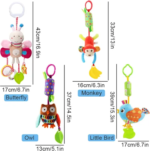Miniatura 6 de Sealive Juguetes Musicales Sensoriales para Cochecito de Bebé de 4 Piezas, Sonajeros Suaves Colgantes de Felpa para Actividades, Juguetes para Cuna