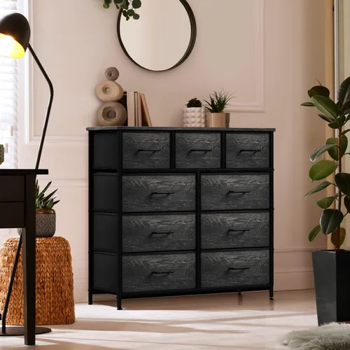 Miniatura 5 de Sorbus Cómoda con 9 cajones de madera sintética, organizador de almacenamiento para ropa, dormitorio, pasillo, sala de estar, armario y muebles