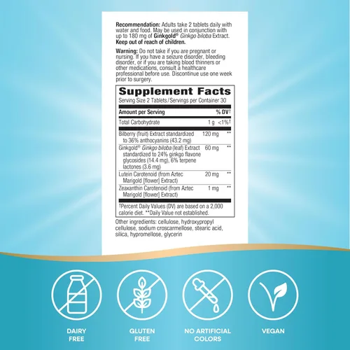 Miniatura 5 de Nature's Way Ginkgold Eyes, Gingko Biloba Suplemento para adultos, fórmula de salud visual*, sin gluten, 60 mg de extracto de ginkgo biloba por