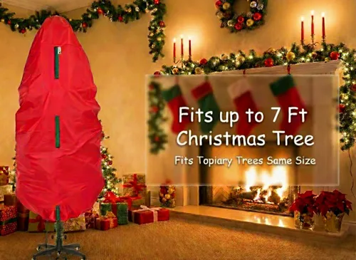 Miniatura 3 de Bolsa de almacenamiento vertical para árbol de Navidad - Se adapta a árboles artificiales de 7 pies y árboles topiarios de Navidad, cubierta Rojo