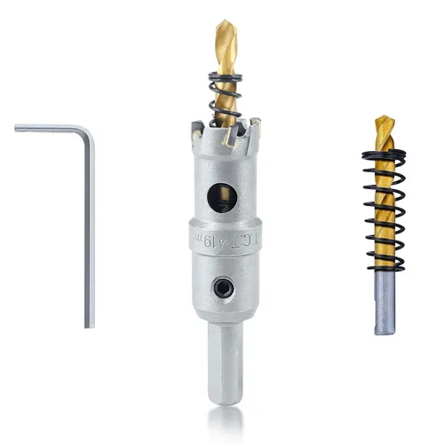 Miniatura 13 de Luomorgo 1-1/2" 1.496 in TCT Sierra de agujero de carburo de tungsteno con punta de carburo de tungsteno con 2 brocas piloto chapadas en titanio