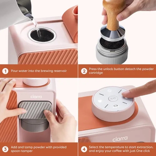 Miniatura 4 de CIARRA Bloombox - Cafetera compacta de café expreso, 15 bar de sabor rico en café espresso para viajes, camping, caravana, oficina, hogar, fácil