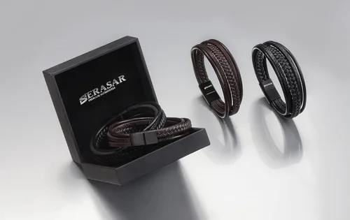 Miniatura 6 de SERASAR Premium Leather Bracelet [Braid] for Men in Black & Brown Various Lengths Magnetic Stainless Steel Clasp Exclusive Jewellery Box