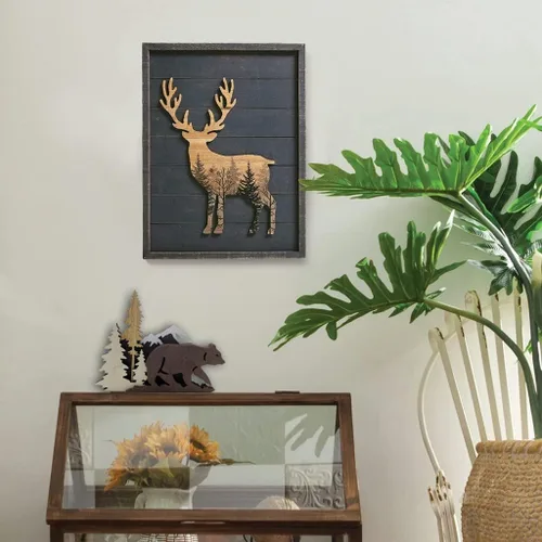 Miniatura 7 de Surakey Estatuas y figuras de madera, ciervos animales, osos, lobo, bosque, alce, decoración del hogar, siluetas de bosque multicapa y esculturas