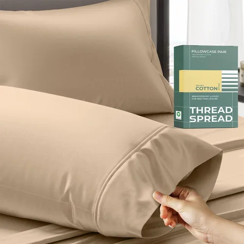 Miniatura 17 de THREAD SPREAD Juego de 2 fundas de almohada 100% de algodón orgánico tamaño reina/estándar - Funda de almohada de percal de algodón orgánico ultra
