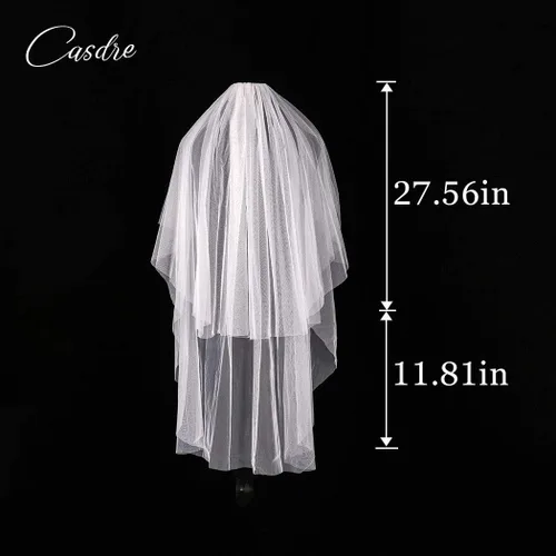 Miniatura 2 de CASDRE Velo de novia de 2 niveles velo de novia de 2 niveles, longitud de los dedos, velo de borde cortado con peine para novias