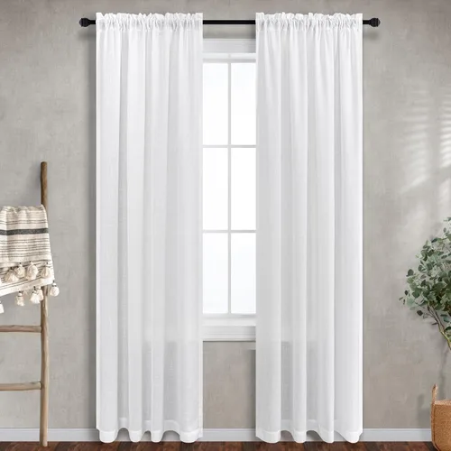 Cortinas blancas puras de 38 pulgadas de ancho para dormitorio, juego de 2 paneles de cortinas de privacidad con bolsillo para barra, cortinas de