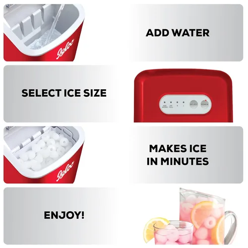 Miniatura 7 de Igloo, máquina para hacer hielo automática eléctrica de sobremesa de 26 libras - 9 cubos en 7 minutos, con cuchara y cesta Rojo