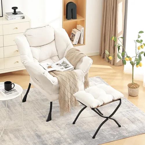 Miniatura 8 de LITA - Silla perezosa con otomana, sofá tapizado de ocio moderno de acento, silla de lectura contemporánea de salón con reposabrazos y bolsillo