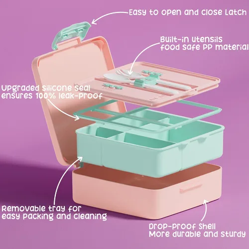 Miniatura 4 de Fimibuke Lonchera Bento para Niños con 4 Compartimentos, Bolsa de Almuerzo Aislada, Botella de Agua Aislada de Acero Inoxidable, Paquete de Hielo