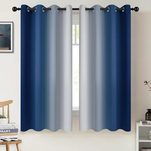 Miniatura 140 de COSVIYA Cortinas 100% Opacas Azul Degradado con Lazos Ajustables para Cocina Aislamiento Térmico Oscurecimiento de Habitación Cenefa con Bolsillo