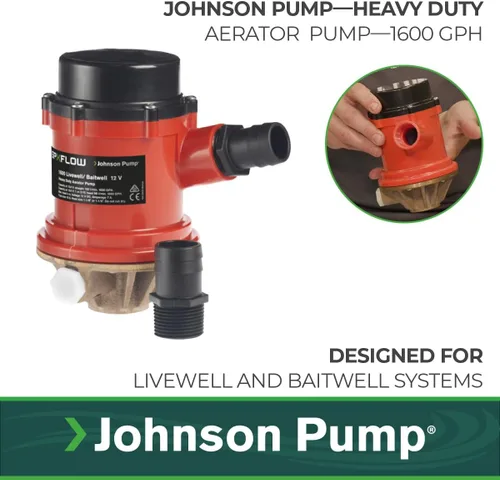 Miniatura 2 de Johnson Pump s 166004B PRO Series 1600 GPH Livewell/Baitwell Bomba de aireación, 12 V (16004B), bronce