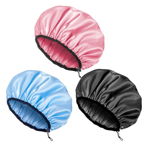 Miniatura 11 de Auban Gorro de ducha para mujer, ajustable, reutilizable, extragrande, gorro de baño impermeable de doble capa, exterior impermeable, forro de EVA