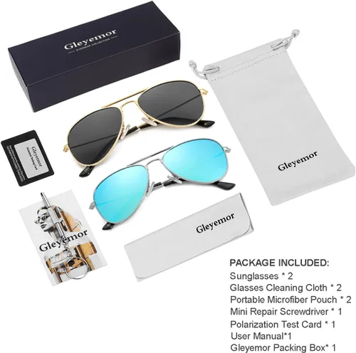 Miniatura 28 de Gleyemor Lentes de sol polarizados estilo aviador para niños y niñas, jóvenes, adolescentes, dos tamaños de 1.969 in y 2.047 in