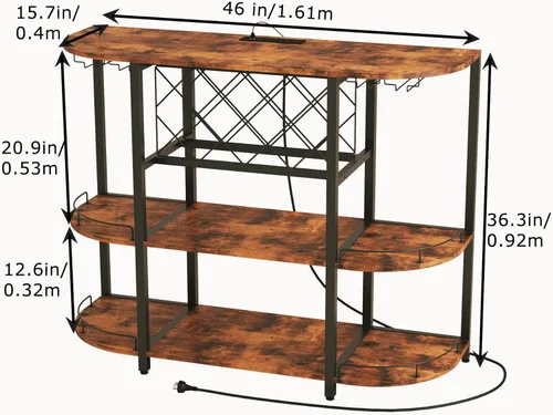 Miniatura 2 de ZOPEND Carro de Bar con Estante para Vino, Mesa con Enchufe de Energía y Luz LED, Mesa de Bar de Café de Tres Niveles, Estante de Vinos para Licores