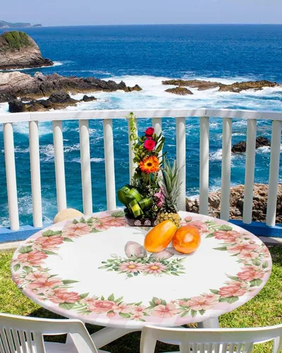 Miniatura 22 de Mantel redondo ajustado con diseño floral de mandala aguamarina, estilo étnico bohemio con borde elástico, impermeable, mantel circular de flores