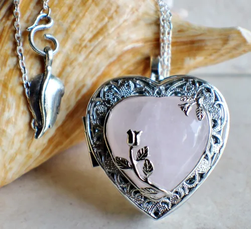 Miniatura 2 de Medallón de caja de música de corazón de cristal de cuarzo rosa