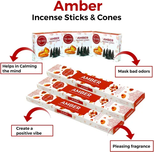 Miniatura 5 de Paquete combinado de varillas de incienso ámbar y conos de incienso, 60 varillas de incienso + 30 conos de insencia, incienso, conos de incienso