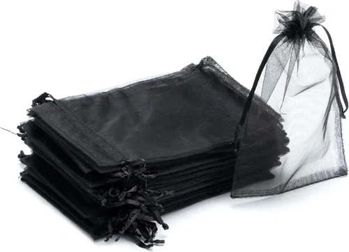 Miniatura 2 de Volanic 100 bolsas de organza transparente de 4 x 6 pulgadas, bolsa de regalo para joyas, fiestas, regalos de boda Negro