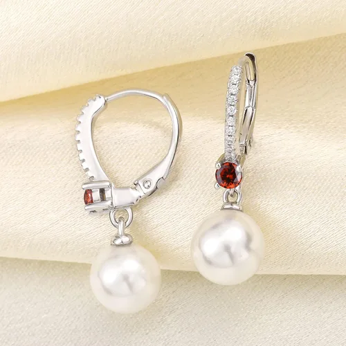 Miniatura 4 de JO WISDOM Pendientes de aro de perlas de agua dulce de plata de ley 925 con perlas reales colgantes, perlas de imitación