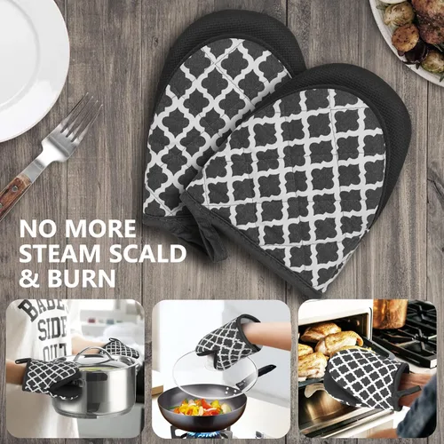 Miniatura 7 de 1 par de guantes cortos para horno, guantes de silicona para horno de cocina, resistentes al calor, 500 ℉, mini guantes para horno con superficies