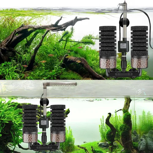 Miniatura 6 de Filtro de Esponja Eléctrico para Acuario con Bomba de Agua Sumergible Motor Silencioso para Camarones, Bettas con Medios Bio Cerámicos y 2 Esponjas