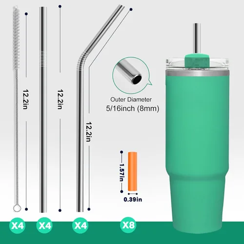 Miniatura 2 de Popote de acero inoxidable de repuesto para vaso de viaje Stanley Adventure y vasos Simple Modern de 40 onzas, 8 popotes de metal reutilizables