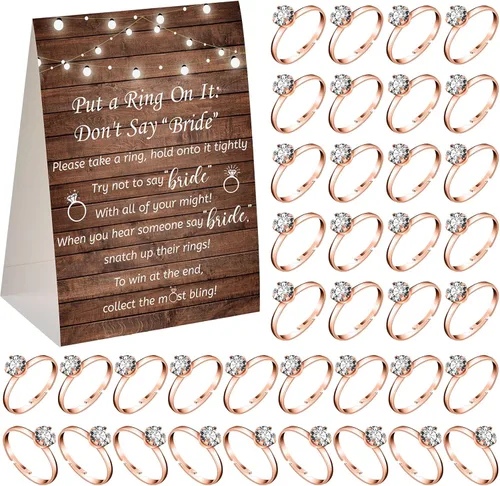 Miniatura 9 de Woanger Juego de despedida de soltera con 50 anillos falsos, temática de vegetación rústica, juegos de boda, anillos de compromiso y tarjetas