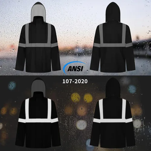 Miniatura 44 de TCCFCCT Chaqueta de lluvia de alta visibilidad para hombre, impermeable, abrigo de lluvia de alta visibilidad para hombres y mujeres con capucha