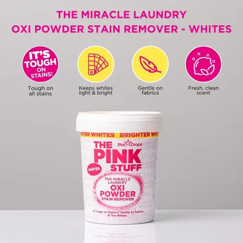 Miniatura 4 de Stardrops - The Pink Stuff - The Miracle - Polvo Quitamanchas Oxi para Lavandería, Específicamente Formulado para Blancos, 1 kg
