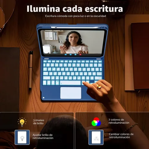 Miniatura 6 de MoKo Funda con teclado táctil para iPad (A16) 11ª generación de 11 pulgadas 2025, iPad de 10.9 pulgadas de 10.9 pulgadas, funda con soporte para azul