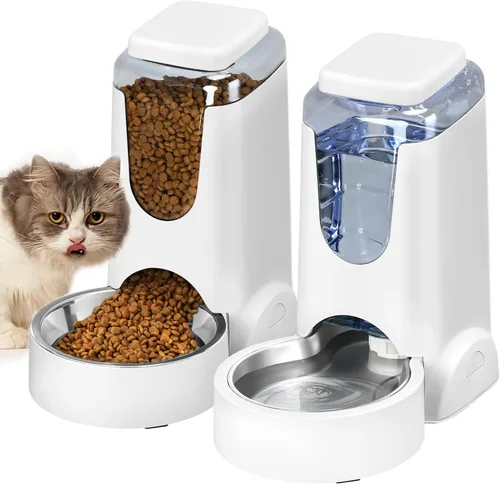 Miniatura 11 de Comedero y dispensador de agua automático para gatos con cuenco de acero inoxidable, comedero por gravedad para perros y bebedero para mascotas Gris