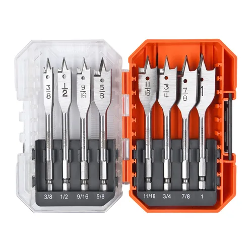 Juego de brocas de pala Luckyway, brocas planas de paleta de 3/8 pulgada a 1 pulgada para madera, plástico, corte de agujeros de aluminio con