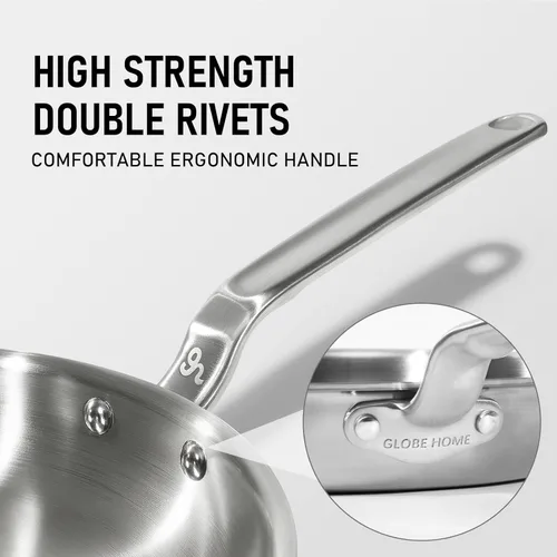 Miniatura 9 de Sartén de acero inoxidable mini de 8 pulgadas, 5 capas con núcleo de aluminio, sartén para saltear con revestimiento de acero, calefacción uniforme