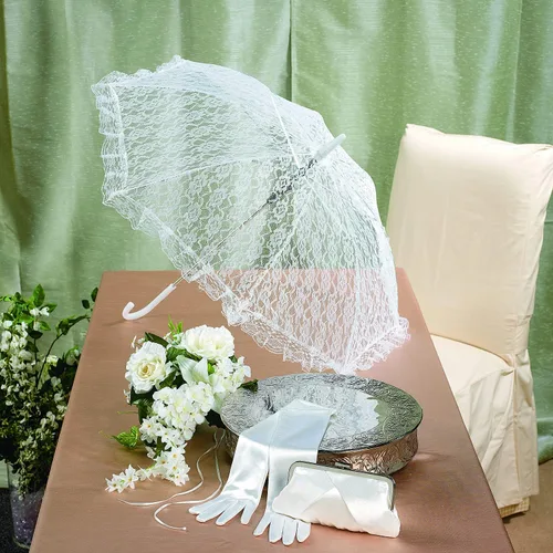Miniatura 3 de Fun Express Sombrilla de encaje blanco de 30 pulgadas – Accesorios de boda elegantes para damas de honor y niñas de flores Paraguas decorativo