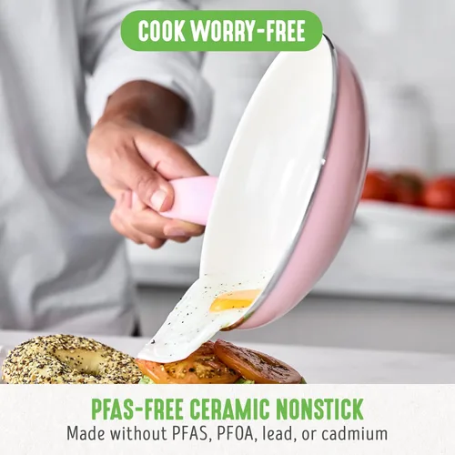 Miniatura 2 de GreenLife Sartén antiadherente de 8 pulgadas, cerámica no tóxica sin PFAS antiadherente, apta para lavavajillas y horno, asas que se mantienen Rosa