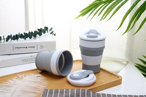 Miniatura 4 de YBM Home Taza de viaje plegable de silicona con tapa, vaso plegable de silicona irrompible para acampar y viajar, 12151vc-1