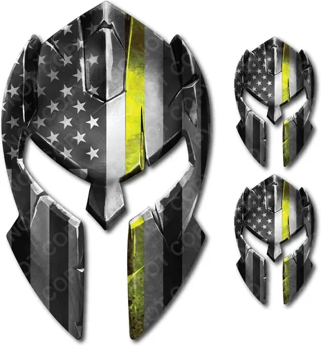Miniatura 5 de Paquete de 3 calcomanías de vinilo para casco espartano de Estados Unidos, diseño de bandera estadounidense desgastada, gladiador, pistola