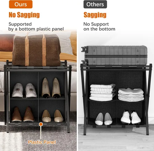 Miniatura 6 de Huhote Portaequipajes para habitación de invitados, soporte plegable para maleta con estante de almacenamiento de tela, soporte para equipaje