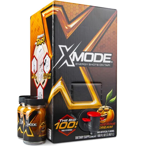 Miniatura 8 de XMODE Extra Strength Energy Shots on Tap - Sabor a bomba de cereza, sin azúcar, 150 mg de cafeína por oz, B12, 100 porciones (1 onza), dispensador