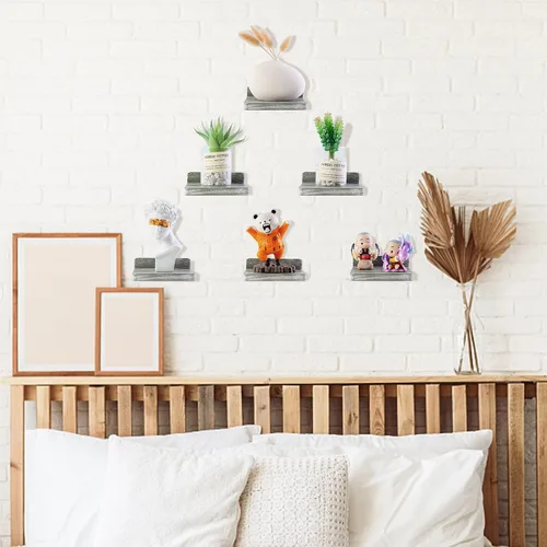 Miniatura 5 de Estante flotante pequeño, mini estante montado en la pared de 5 x 5 pulgadas, estante de madera rústica para dormitorio, sala de estar, baño, Gris