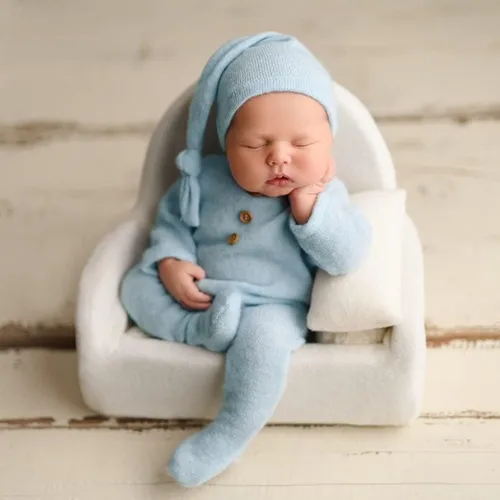 Miniatura 2 de Traje de fotografía para recién nacido, traje de bebé niño y niña, sesión de fotos de ganchillo, ropa de ganchillo, sombrero, pantalones, accesorio